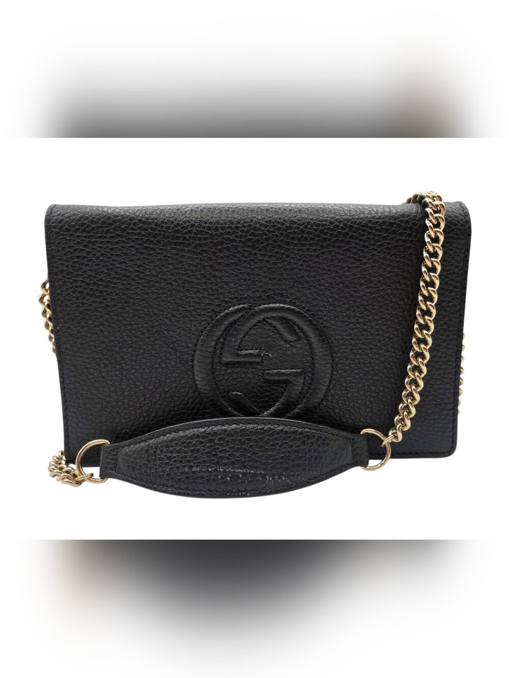Gucci Pebbled Leather Shoulder Chain Wallet